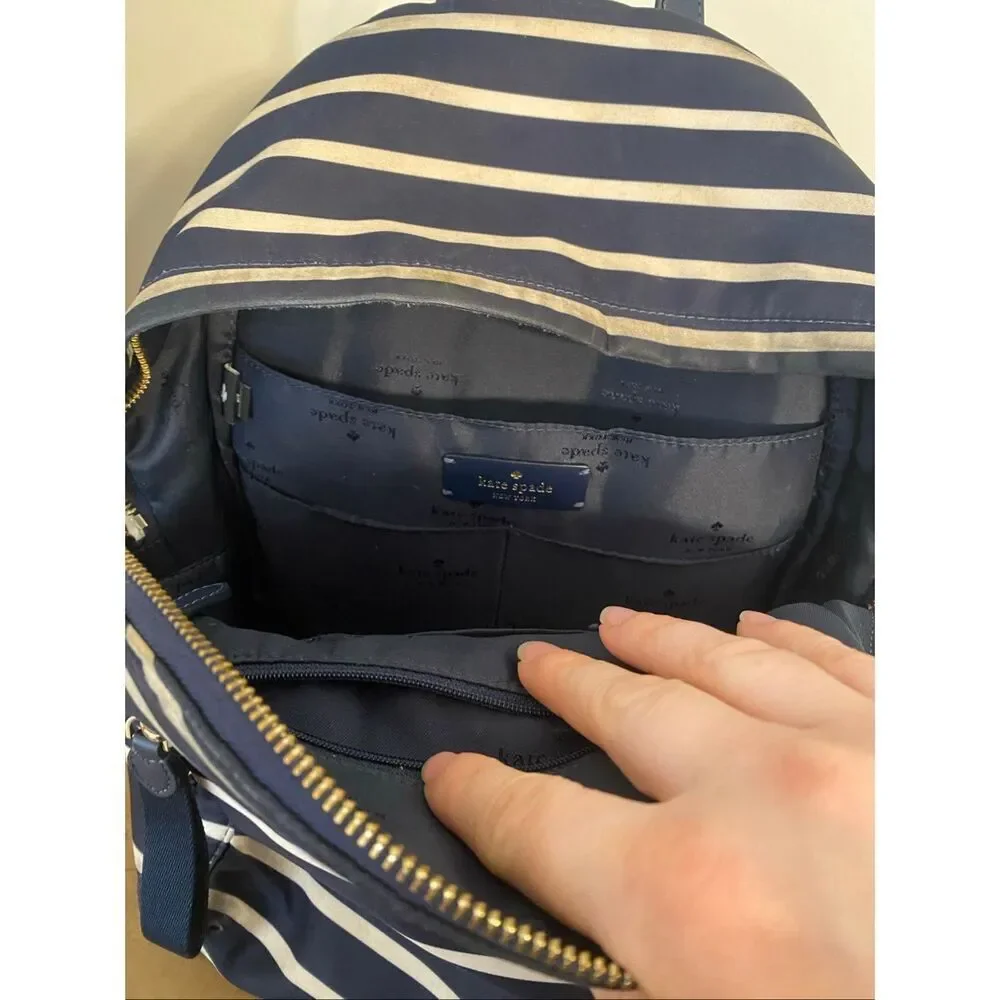 Kate Spade Chelsea navy blue white striped backpack purse medium nylon